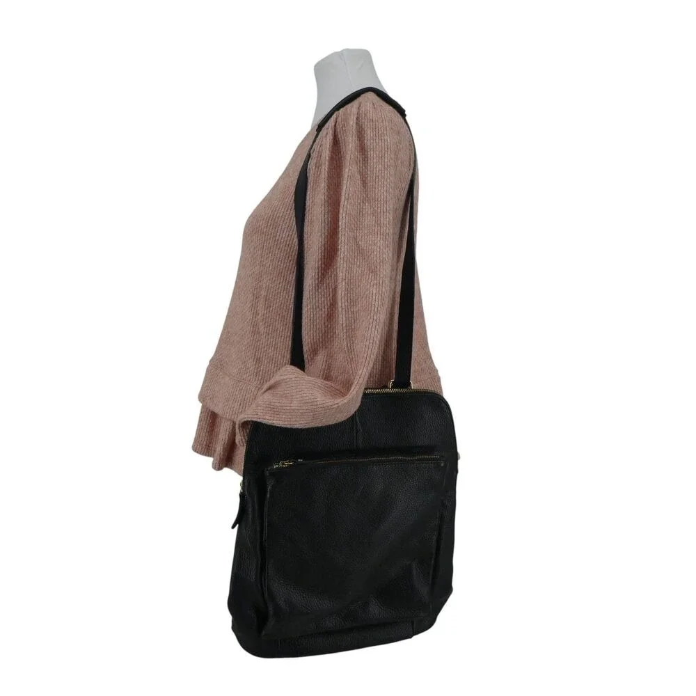 L.Credi Convertible Backpack Bag Women Large Black Pebbled Leather Italy